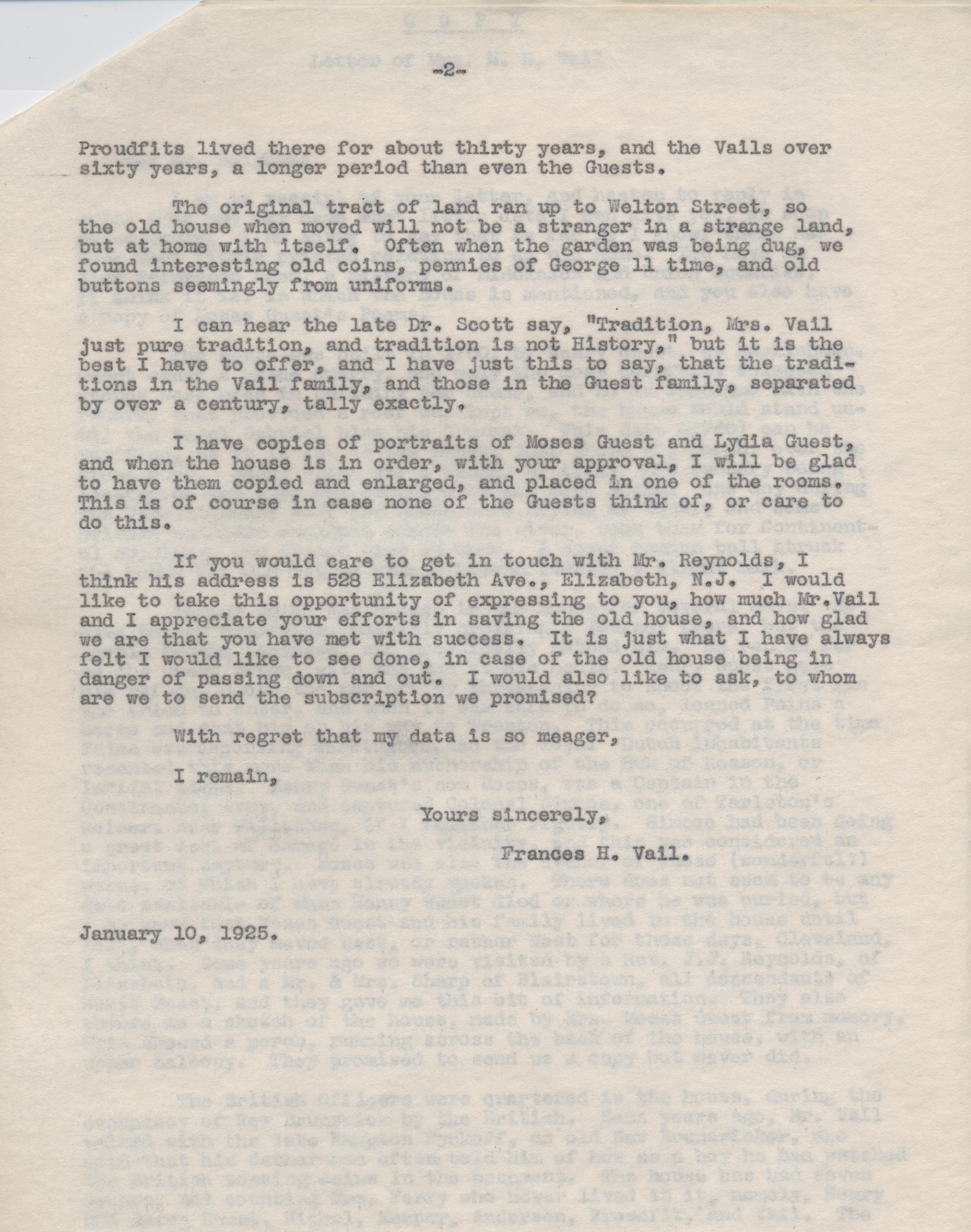 Francis H. Vail Letter 2